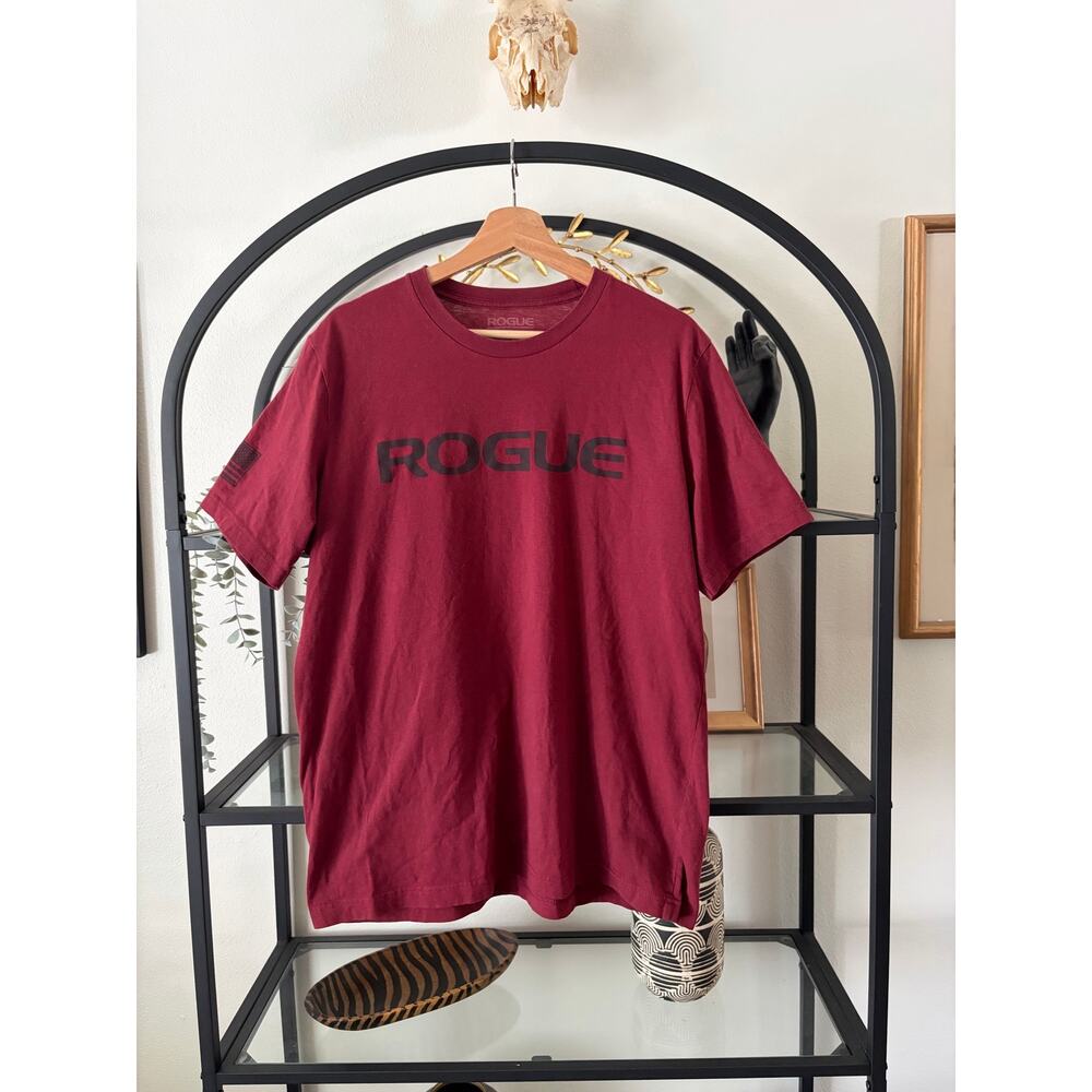 Rogue Fitness Mens XL Burgundy Basic Logo T Shirt CrossFit Gym USA Flag Tee